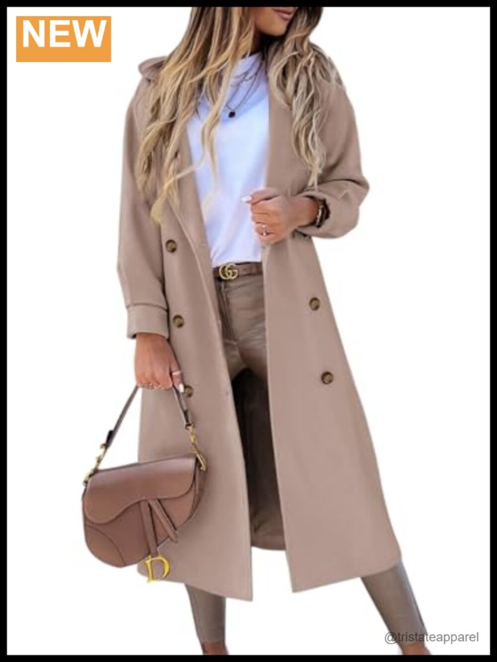 Wool Blend Pea Coat Double Breasted Notch Lapel Long Winter Coat